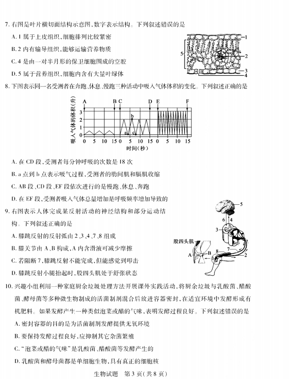 2023年泰安市中考生物試卷真題及答案