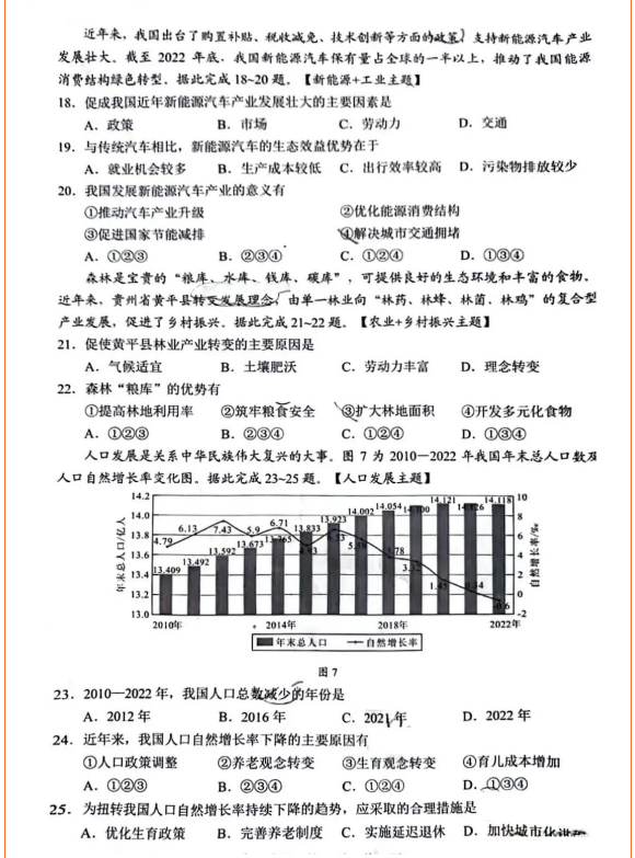 2024年韶關(guān)中考地理試卷真題及答案解析