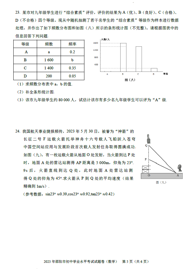 2024年邵陽(yáng)中考數學(xué)試卷真題及答案解析